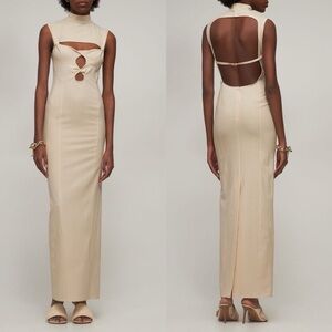 Jacquemus La Robe Palmi Wool Cut-Out Maxi Dress Off-White Size 38 NWT